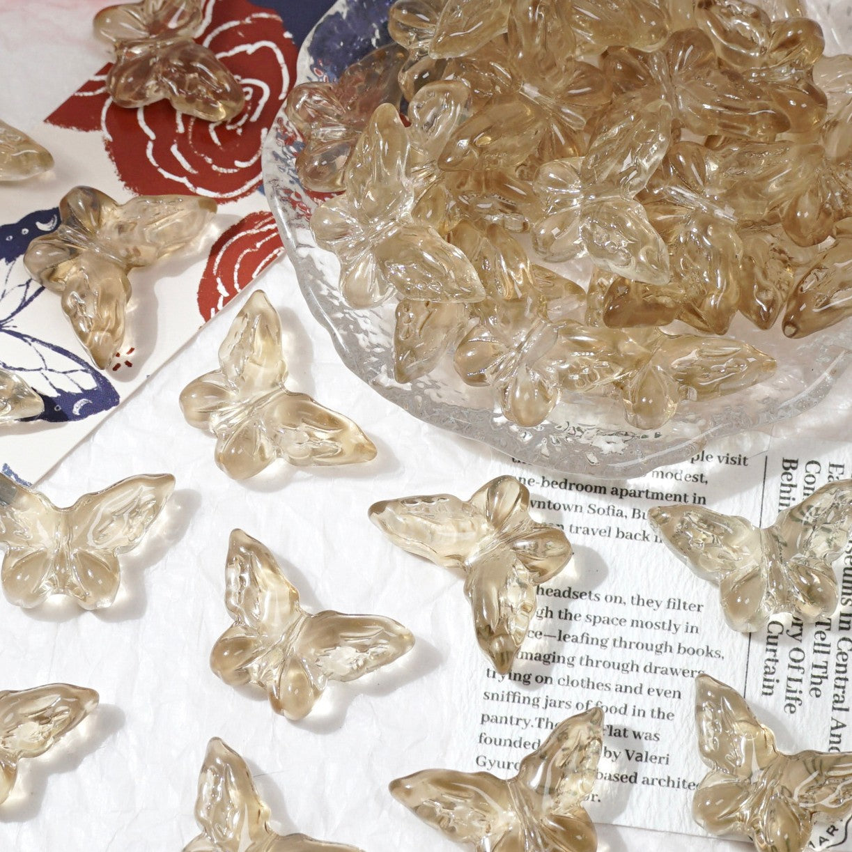 (50pcs)20x30mm Carved Glass Butterfly