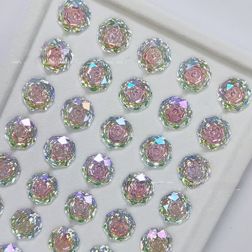 5A 6-8mm Octagonal Coated Sandwich Rose Cut Loose CZ Stone - 2pcs