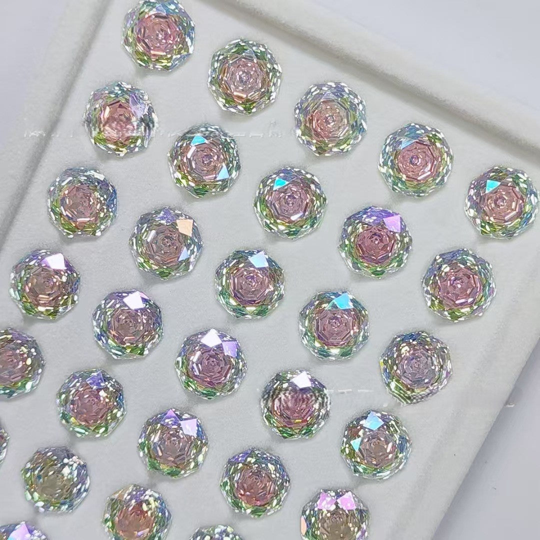 5A 6-8mm Octagonal Coated Sandwich Rose Cut Loose CZ Stone - 2pcs