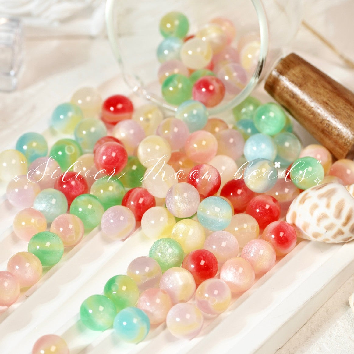 (50pcs)8-16MM Glow-in-the-Dark Resin Gradient Round Beads - Luminous Galaxy Series