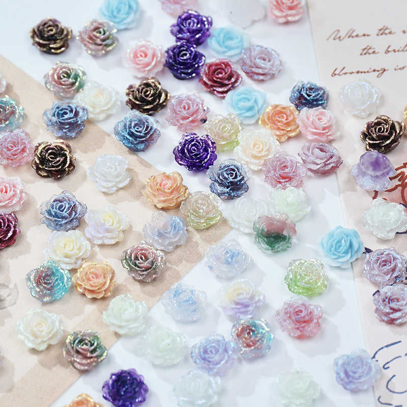 (50pcs)No-Hole Fine Sparkle Soft Gel Flower Single-Sided Carved Rose