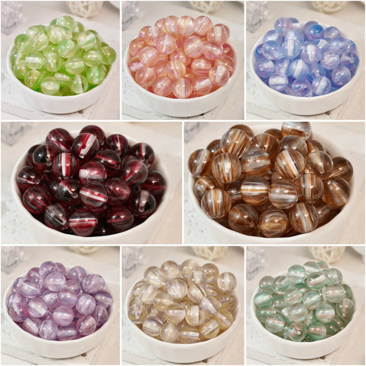 (50pcs)8/10/12/16mm Two-Tone Brushed Cat's Eye Resin Round Beads