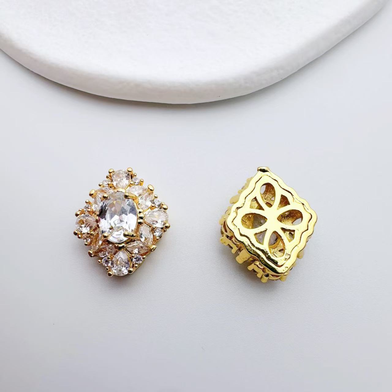 (2pcs)Rhombus CZ Spacer Beads with Multiple Hole
