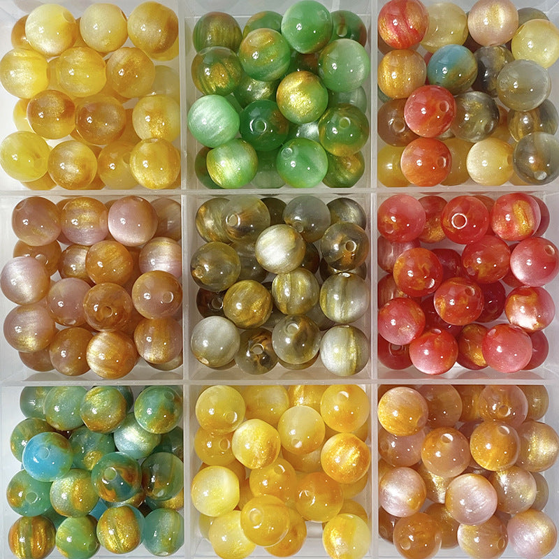 (50pcs)8/10/12mm Starry Resin Orbs - Golden Sands & Cat's Eye Beads