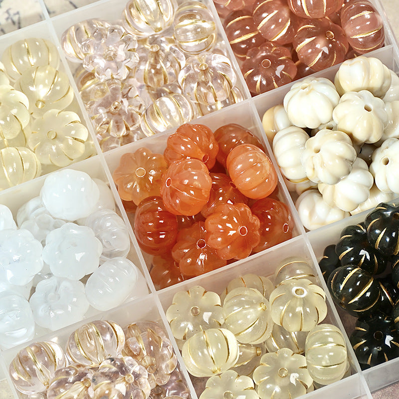 (50pcs)11mm Gold-Stamped Pumpkin Resin Beads
