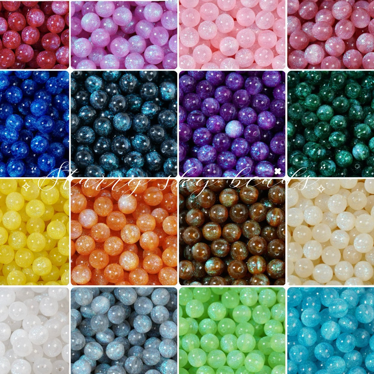 (50pcs)6/8/10/12/16/20mm Starry Mermaid Iridescent Resin Round Beads