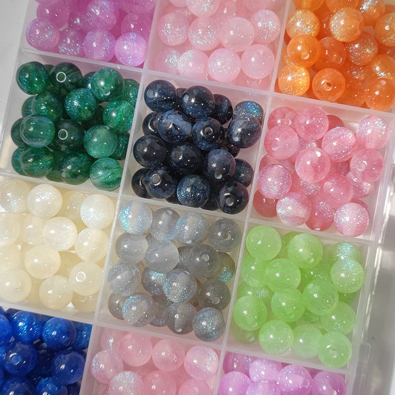 (50pcs)8/10/12mm Starry Mermaid Iridescent Resin Round Beads