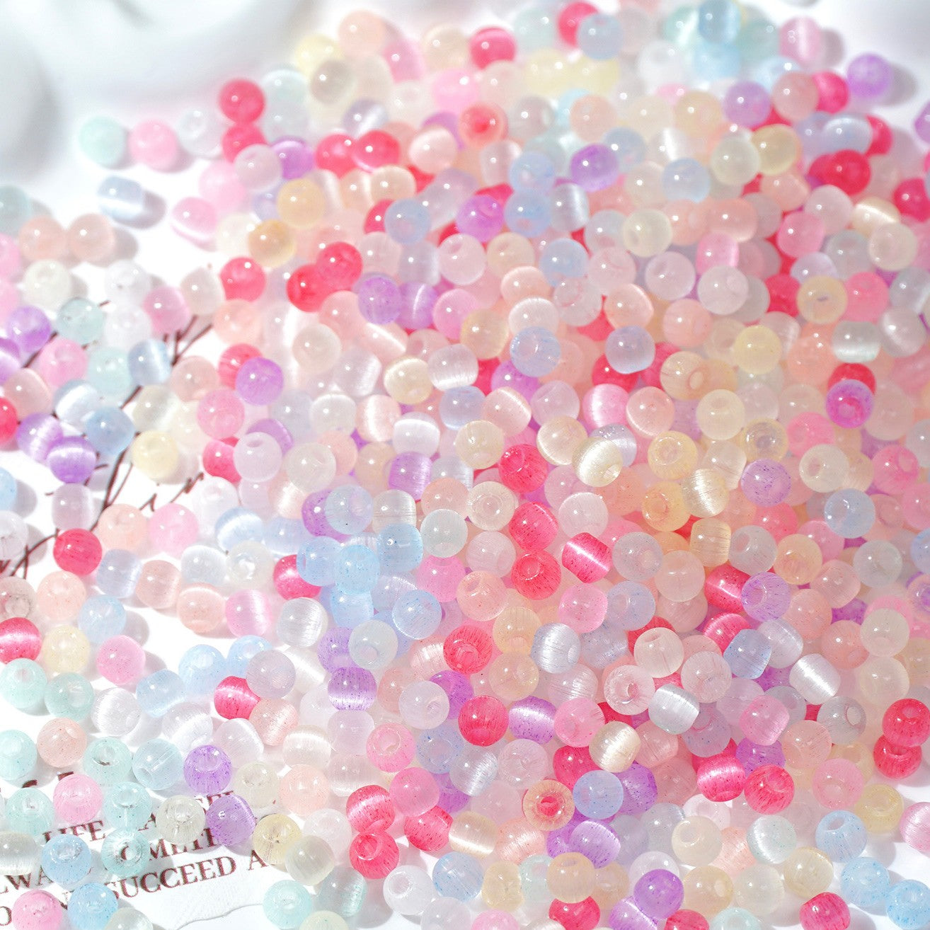 (500pcs)4mm Brushed Cat's Eye Round Glass Seed Beads