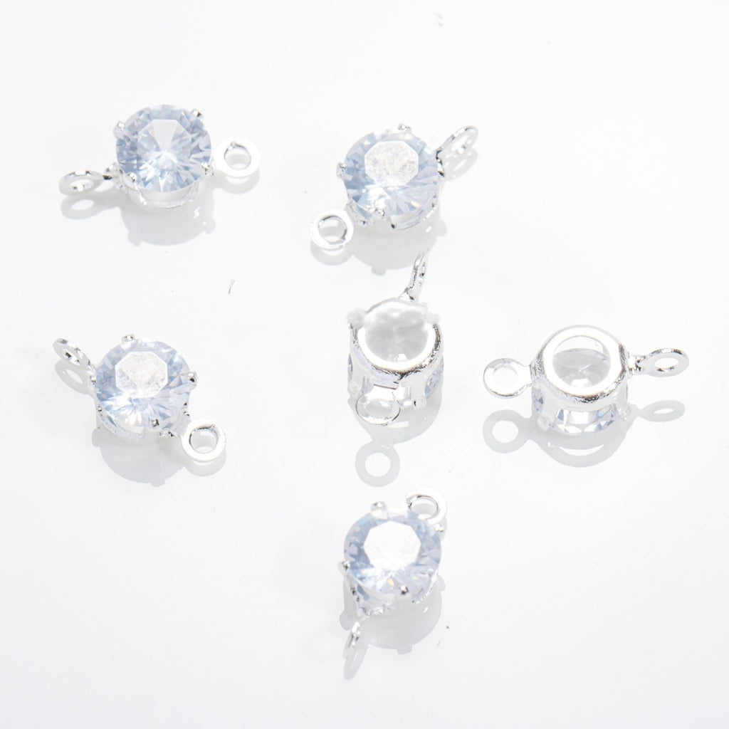 5mm Round CZ Connector with 2 Ring SIlver Attached