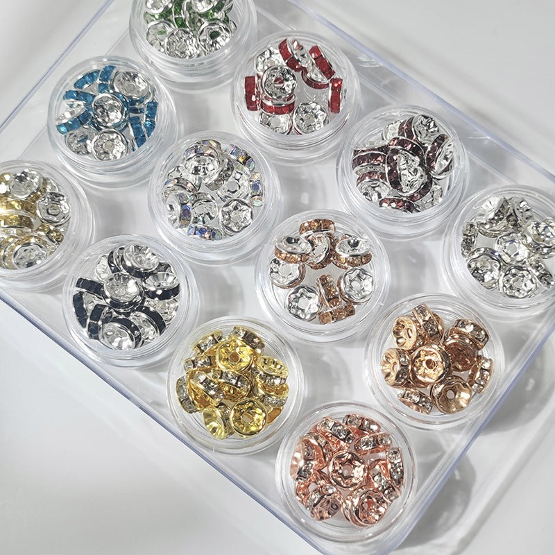 (50pcs)8/10/12mm Copper Rhinestone Ring Bead Caps / Pearl Spacers