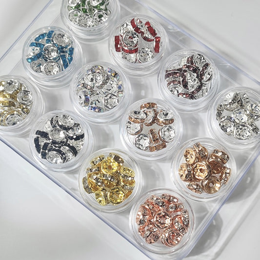 (50pcs)8/10/12mm Copper Rhinestone Ring Bead Caps / Pearl Spacers