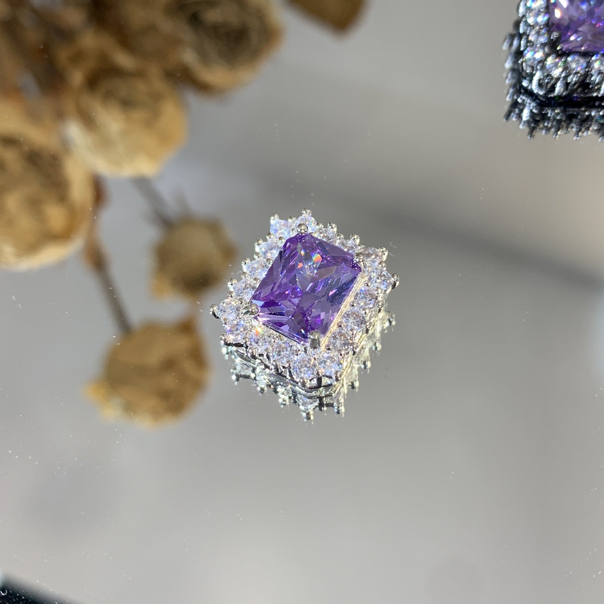 (2pcs)Paved Rectangle CZ Spacer Beads with Multiple Hole