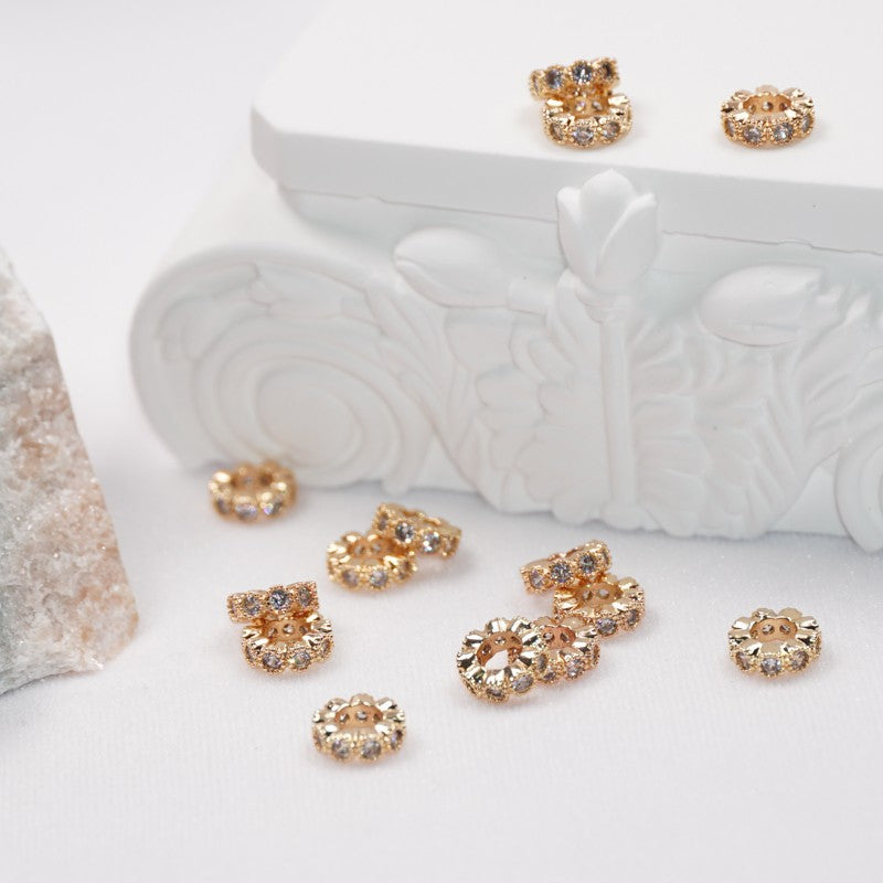 (10pcs)Tarnish-Resistant CZ-Set Hollow Spacer Beads / Wheel Spacers