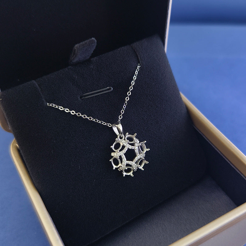 925 Sterling Silver Necklace Mount for 3x4mm Oval Gemstone, Unset Wreath Pendant DIY Collarbone Chain
