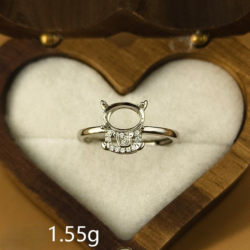 925 Sterling Silver Zodiac Ring Mount for 6x8mm Oval Gemstone, Unset DIY