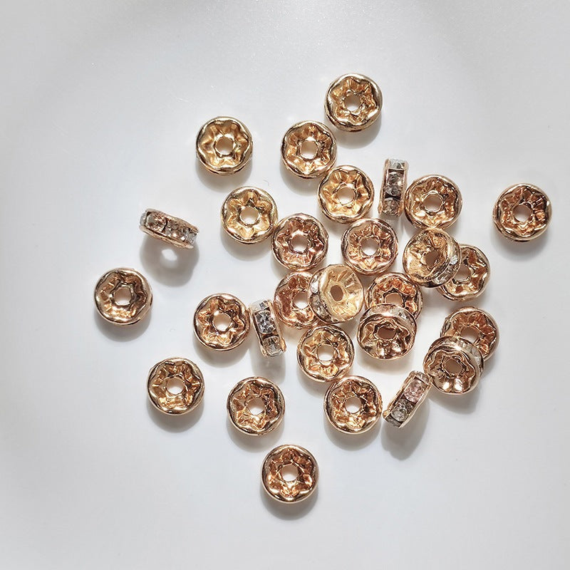 (50pcs)8/10/12mm Copper Rhinestone Ring Bead Caps / Pearl Spacers