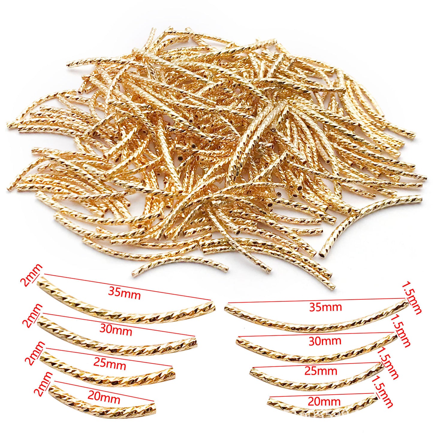 50pcs Plated Curve Shape Textured Curved Tube Bar Beads