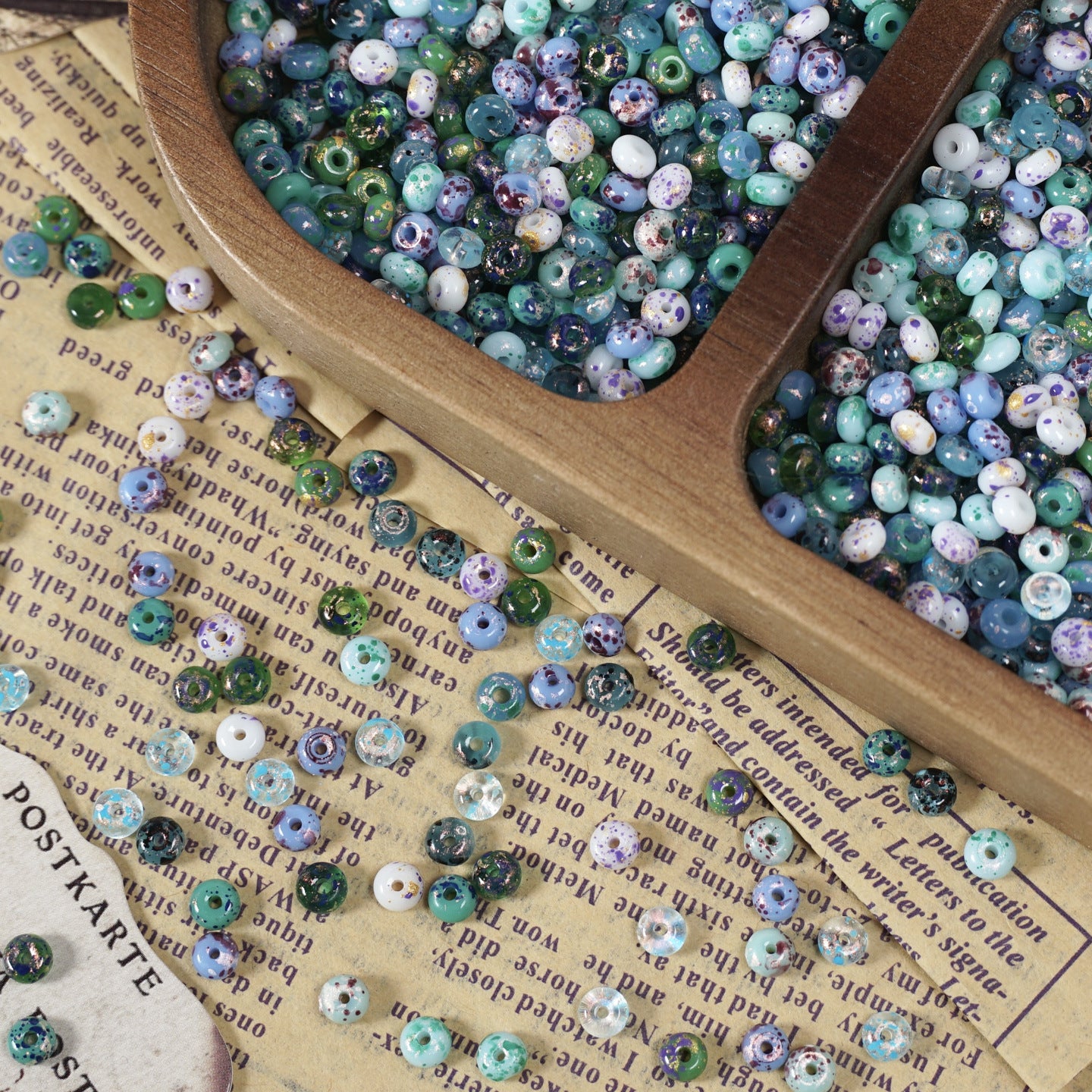 (160pcs)2x4mm Picasso Abacus Beads - Vintage Glass Seed Beads