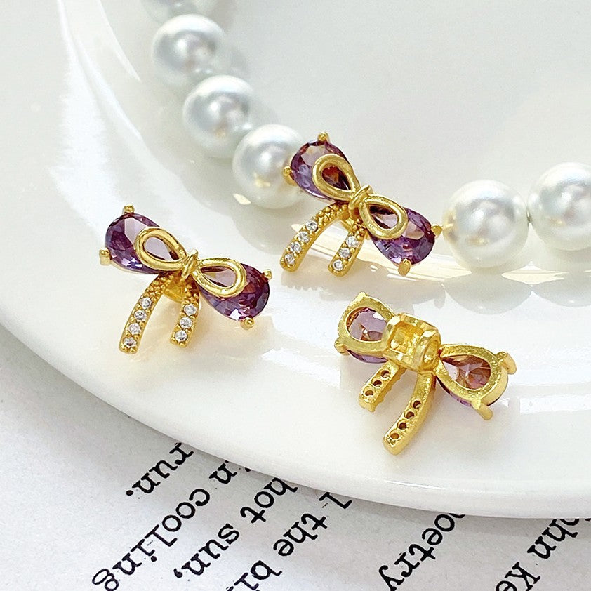 (2pcs)3D Cubic Zirconia Bowknot Spacer & Drop / Dangle