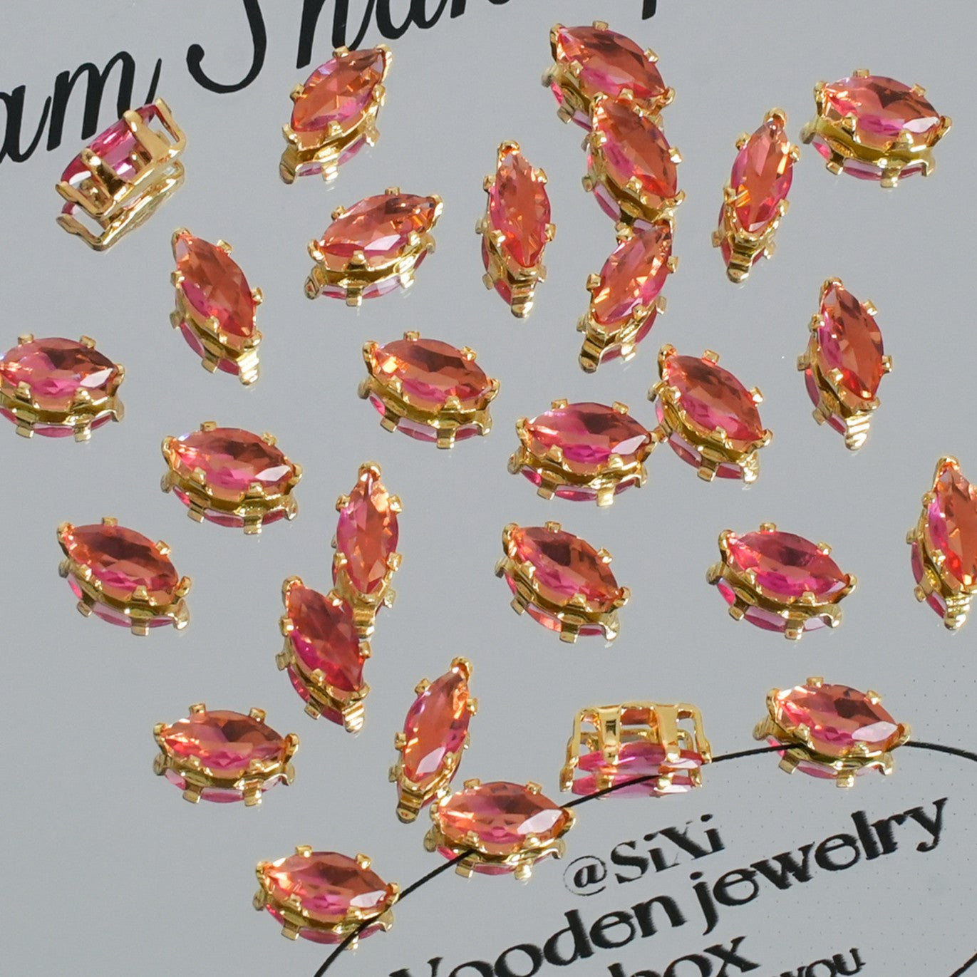 (30pcs)3x6mm 6-prong Gold Base Marquise Prong-Set Zircon Beads