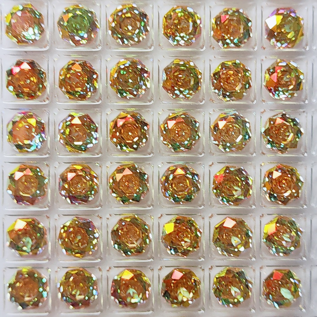 5A 6-8mm Octagonal Coated Sandwich Rose Cut Loose CZ Stone - 2pcs