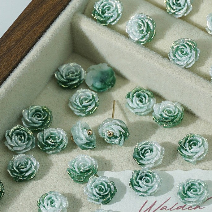 (50pcs)No-Hole Fine Sparkle Soft Gel Flower Single-Sided Carved Rose
