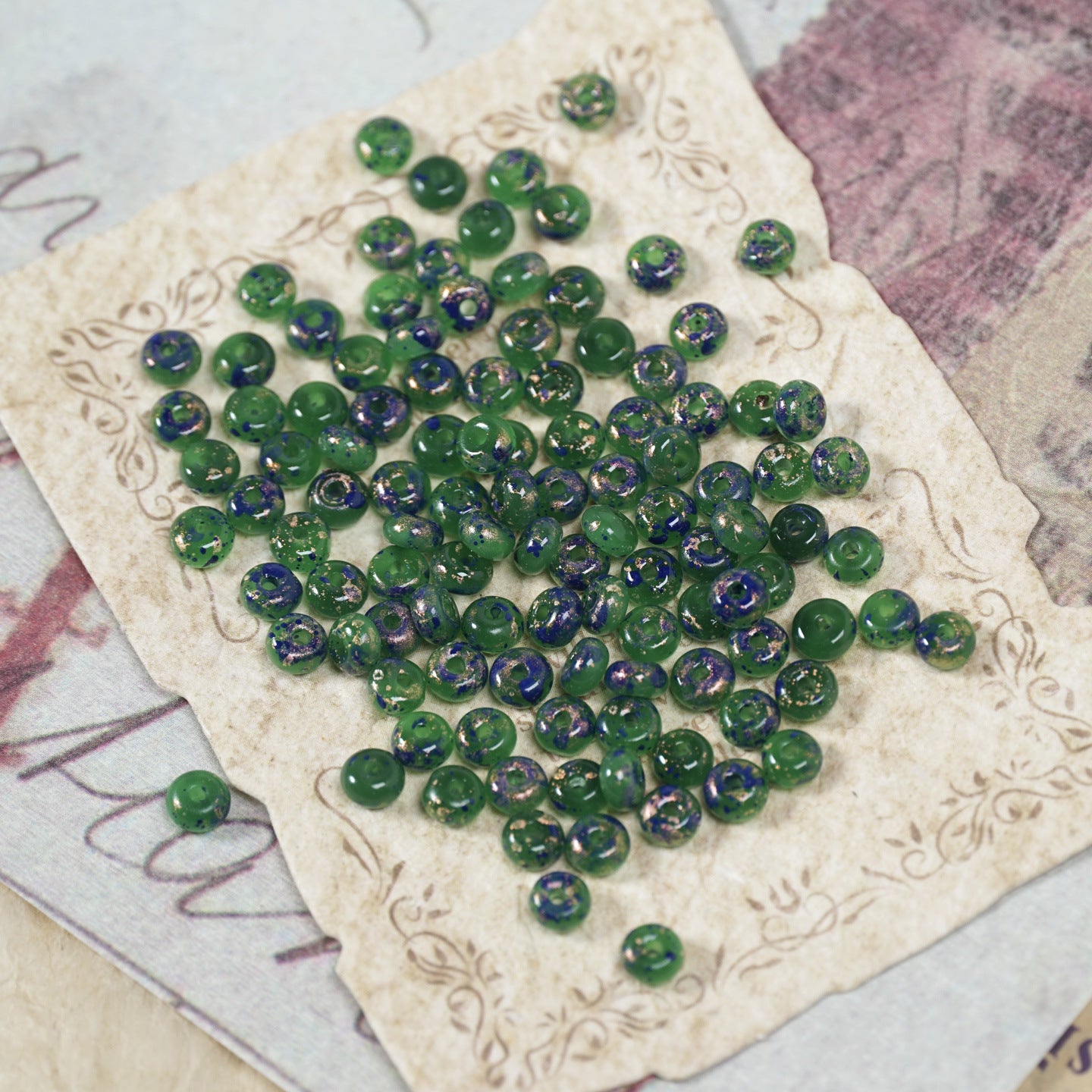 (160pcs)2x4mm Picasso Abacus Beads - Vintage Glass Seed Beads