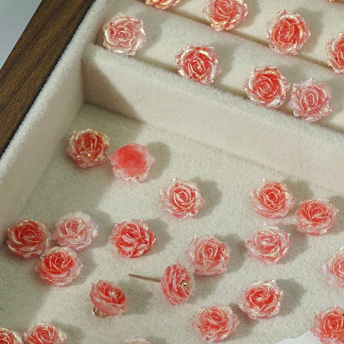 (50pcs)No-Hole Fine Sparkle Soft Gel Flower Single-Sided Carved Rose