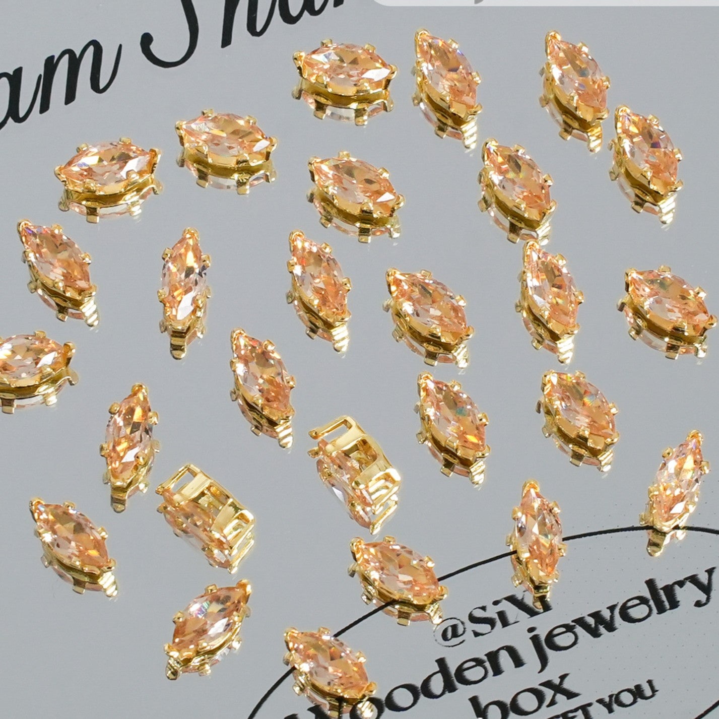 (30pcs)3x6mm 6-prong Gold Base Marquise Prong-Set Zircon Beads