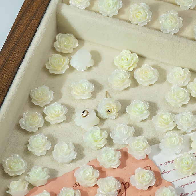 (50pcs)No-Hole Fine Sparkle Soft Gel Flower Single-Sided Carved Rose