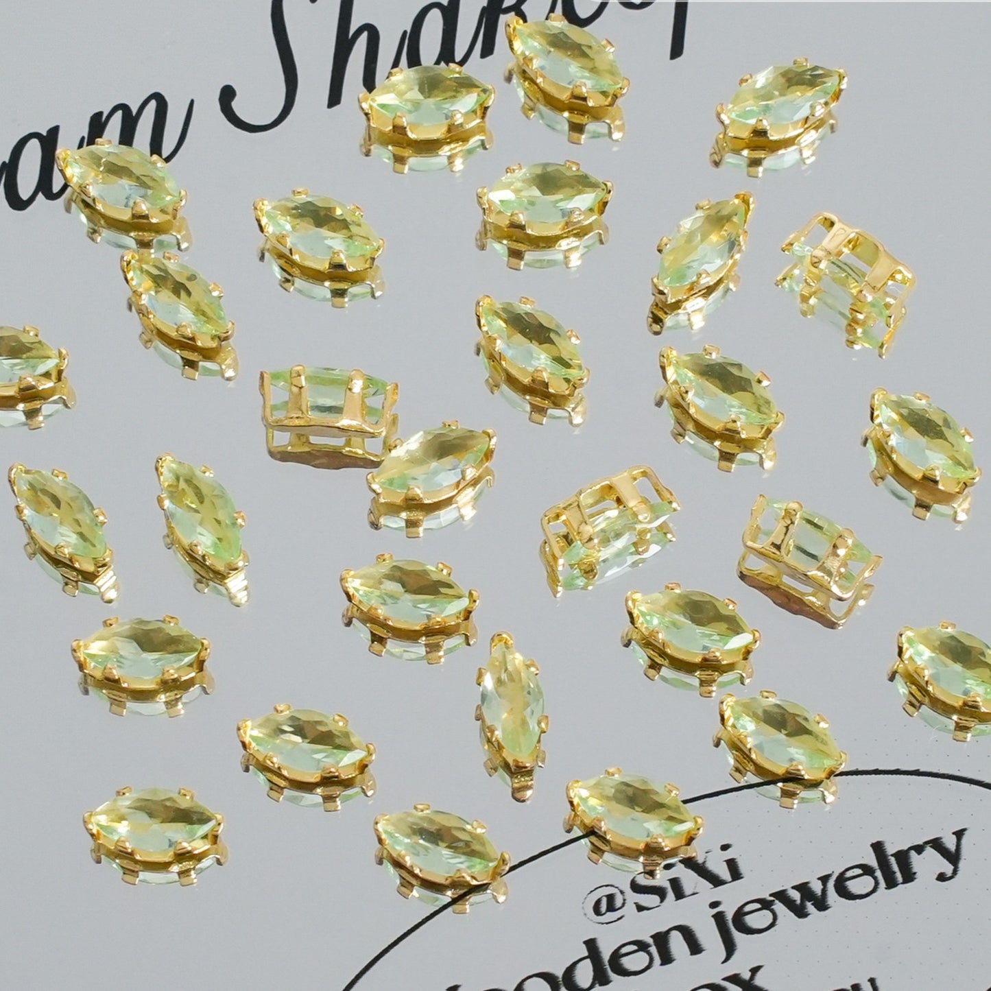 (30pcs)3x6mm 6-prong Gold Base Marquise Prong-Set Zircon Beads