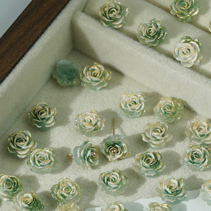 (50pcs)No-Hole Fine Sparkle Soft Gel Flower Single-Sided Carved Rose