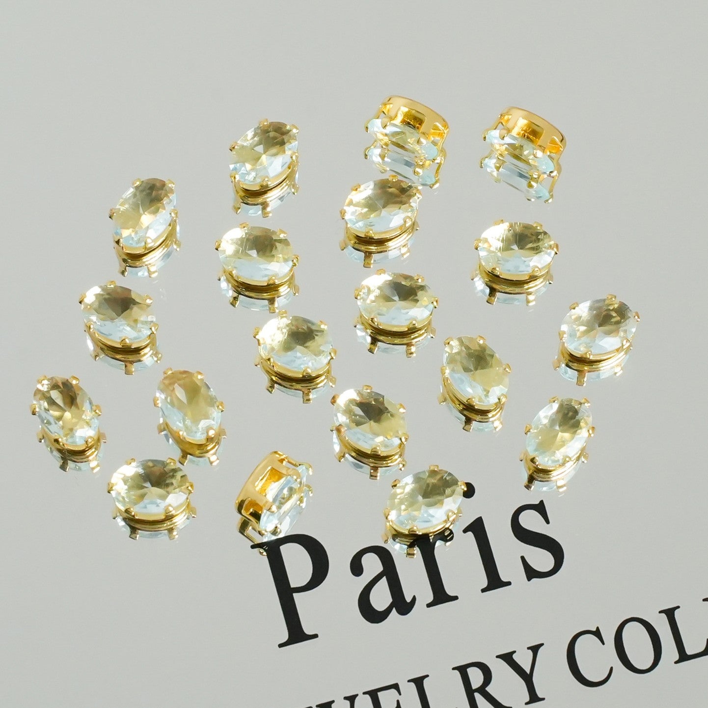 (30pcs)5x7MM Oval Gold Base CZ Prong-Set Stone