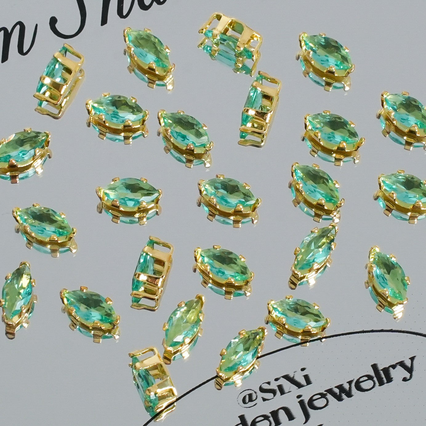 (30pcs)3x6mm 6-prong Gold Base Marquise Prong-Set Zircon Beads