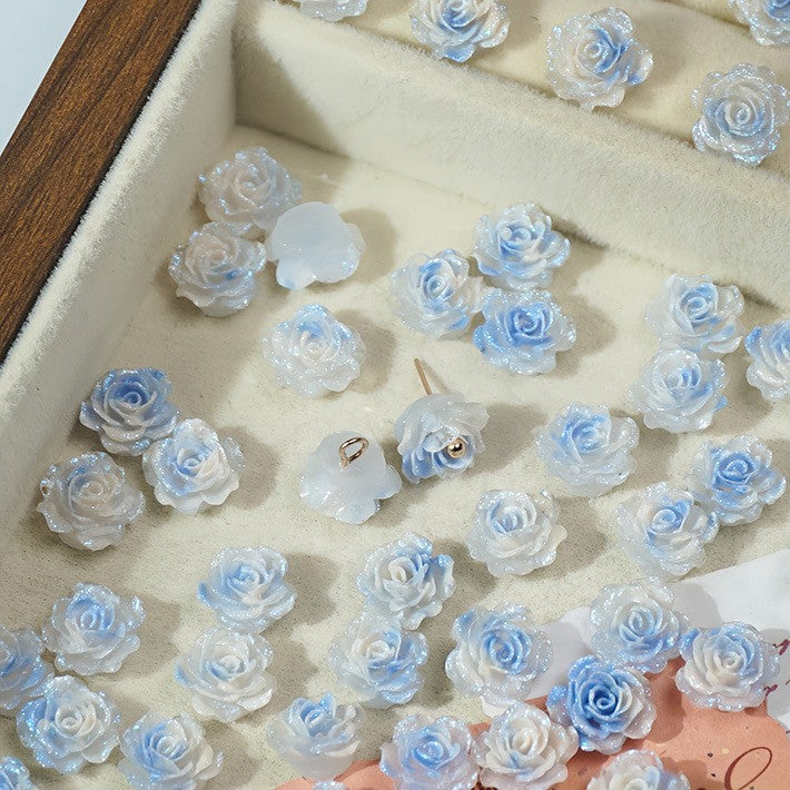 (50pcs)No-Hole Fine Sparkle Soft Gel Flower Single-Sided Carved Rose