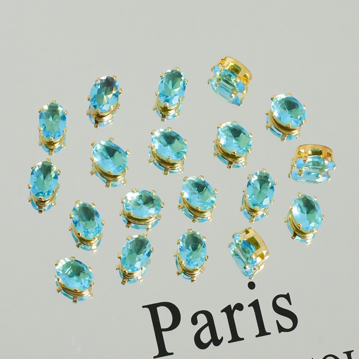(30pcs)5x7MM Oval Gold Base CZ Prong-Set Stone