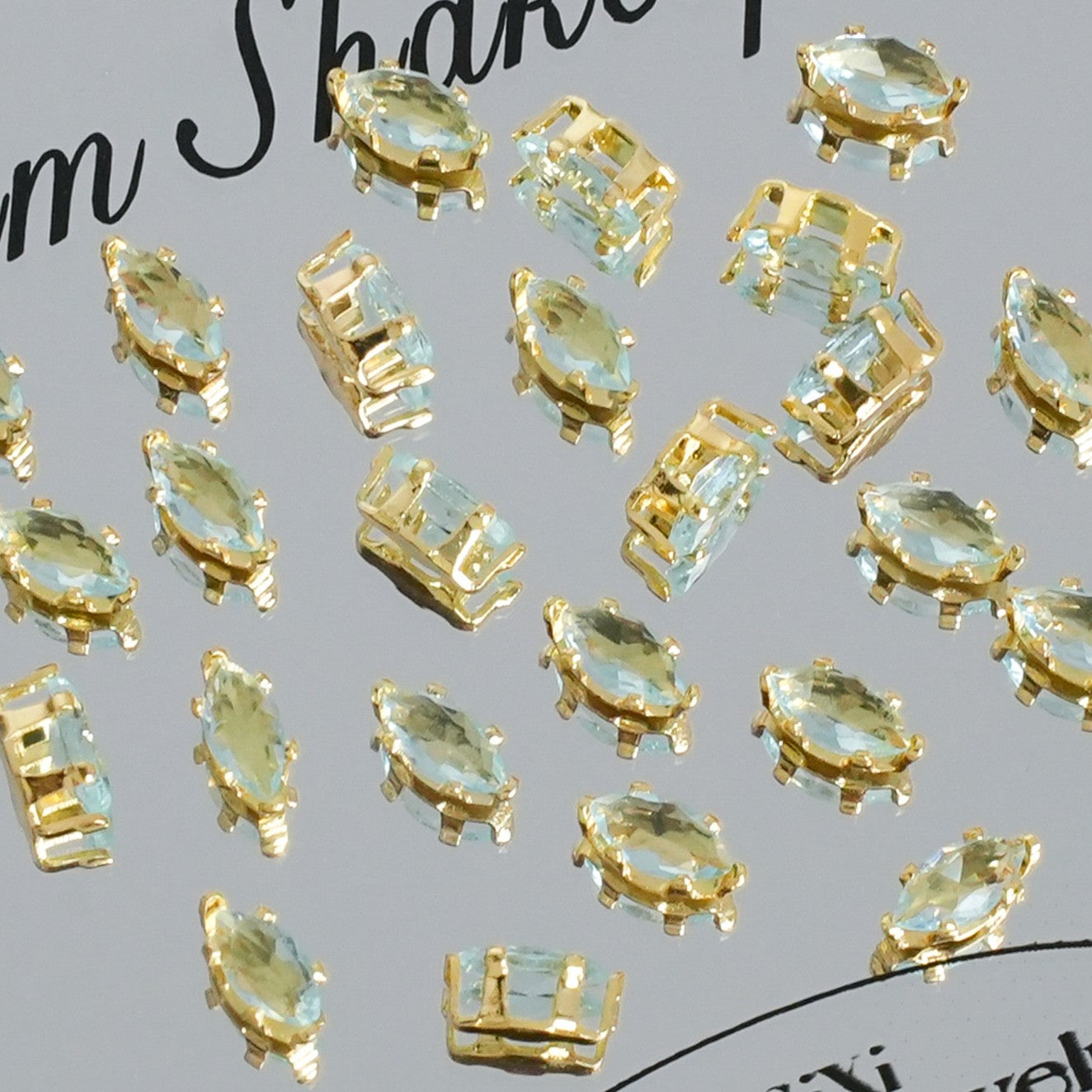 (30pcs)3x6mm 6-prong Gold Base Marquise Prong-Set Zircon Beads