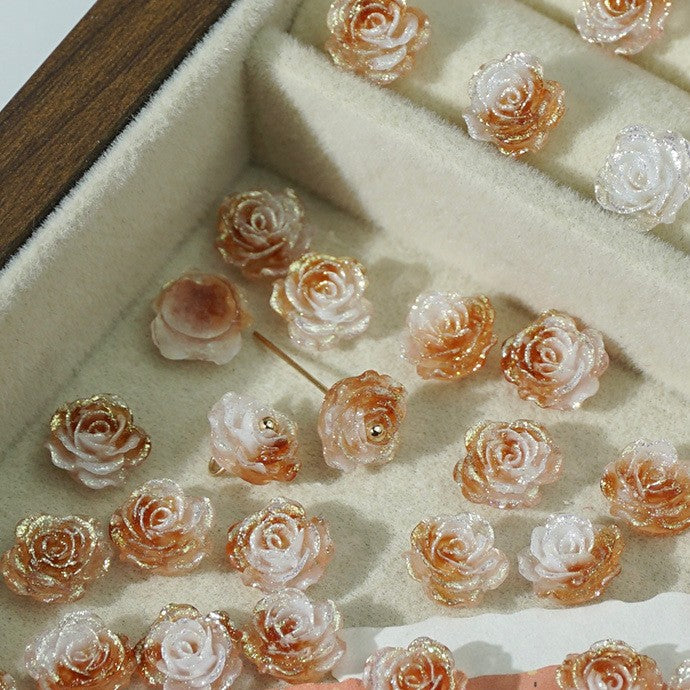 (50pcs)No-Hole Fine Sparkle Soft Gel Flower Single-Sided Carved Rose