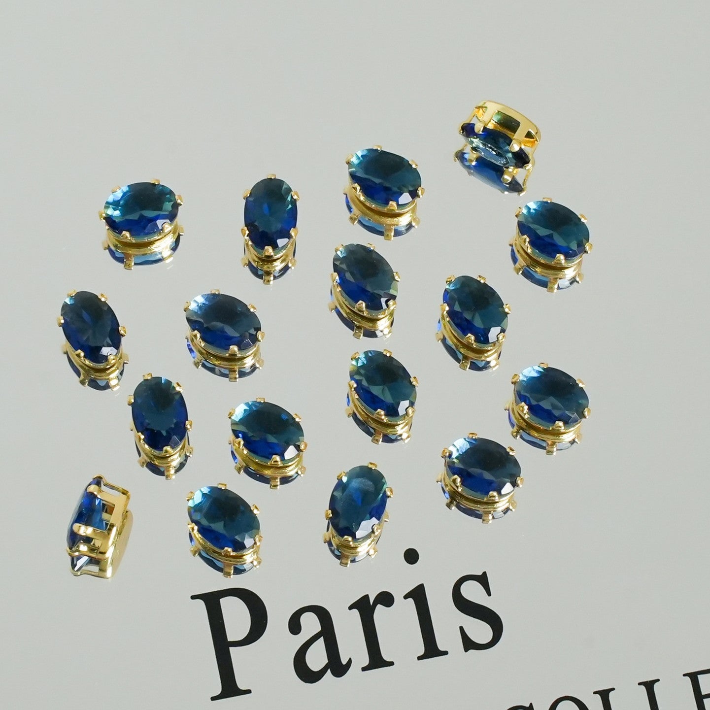 (30pcs)5x7MM Oval Gold Base CZ Prong-Set Stone