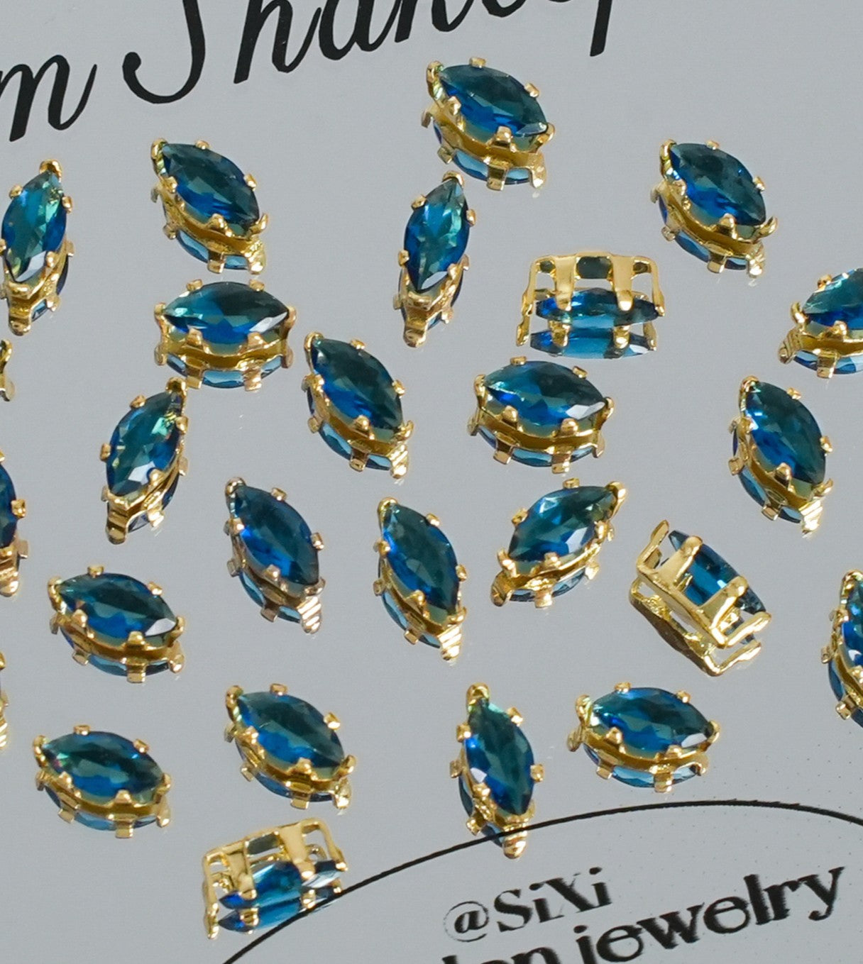 (30pcs)3x6mm 6-prong Gold Base Marquise Prong-Set Zircon Beads
