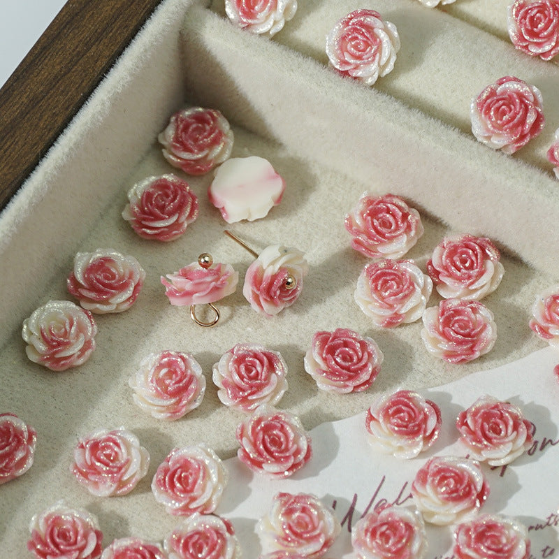 (50pcs)No-Hole Fine Sparkle Soft Gel Flower Single-Sided Carved Rose