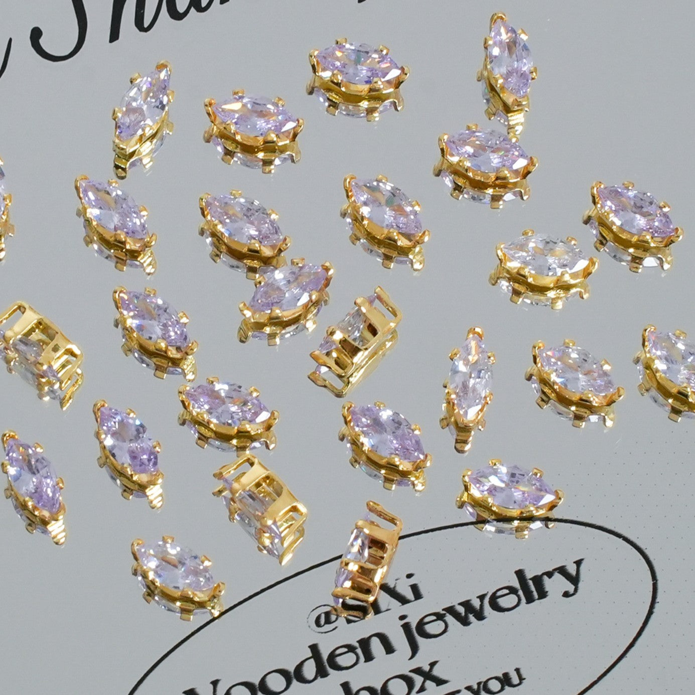 (30pcs)3x6mm 6-prong Gold Base Marquise Prong-Set Zircon Beads