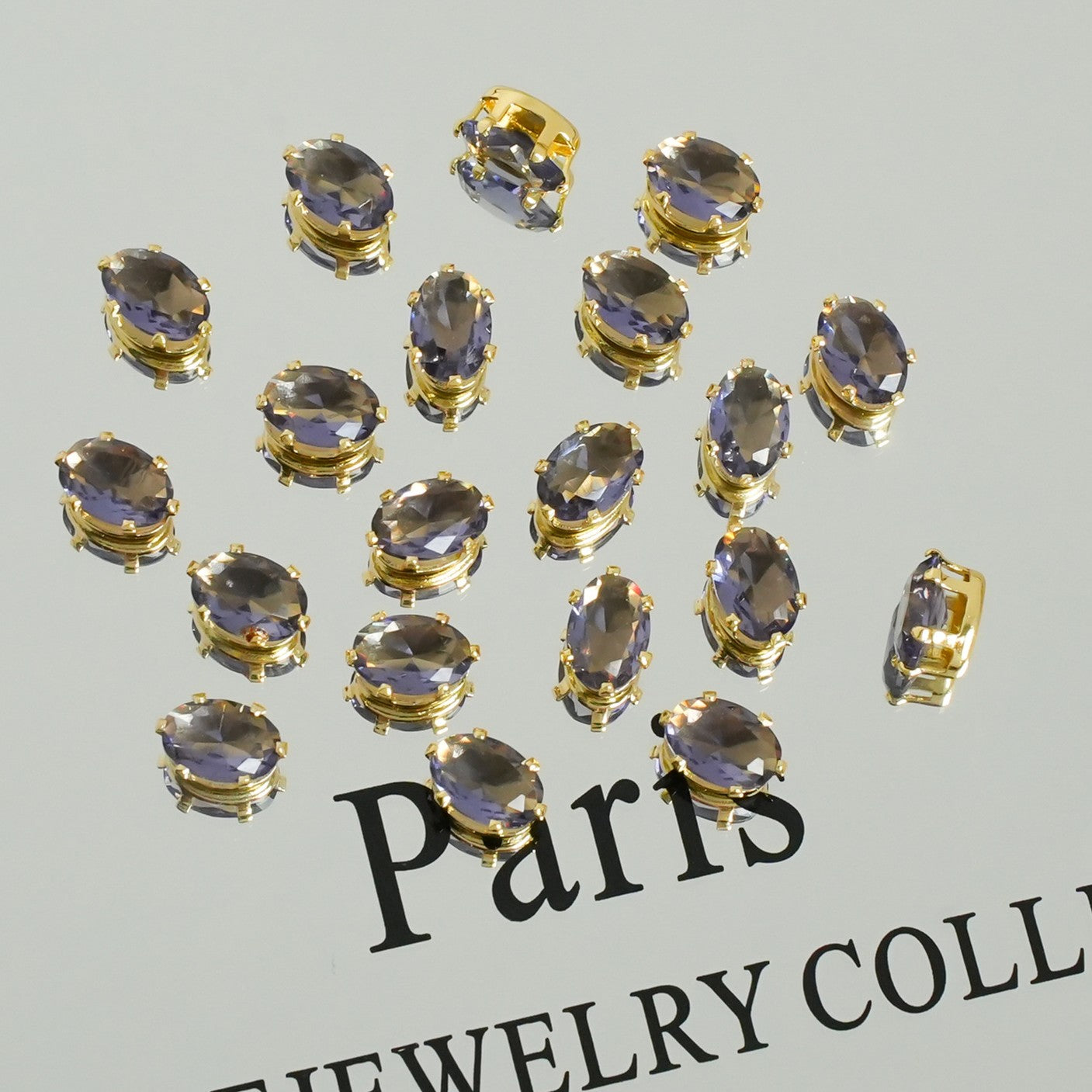 (30pcs)5x7MM Oval Gold Base CZ Prong-Set Stone