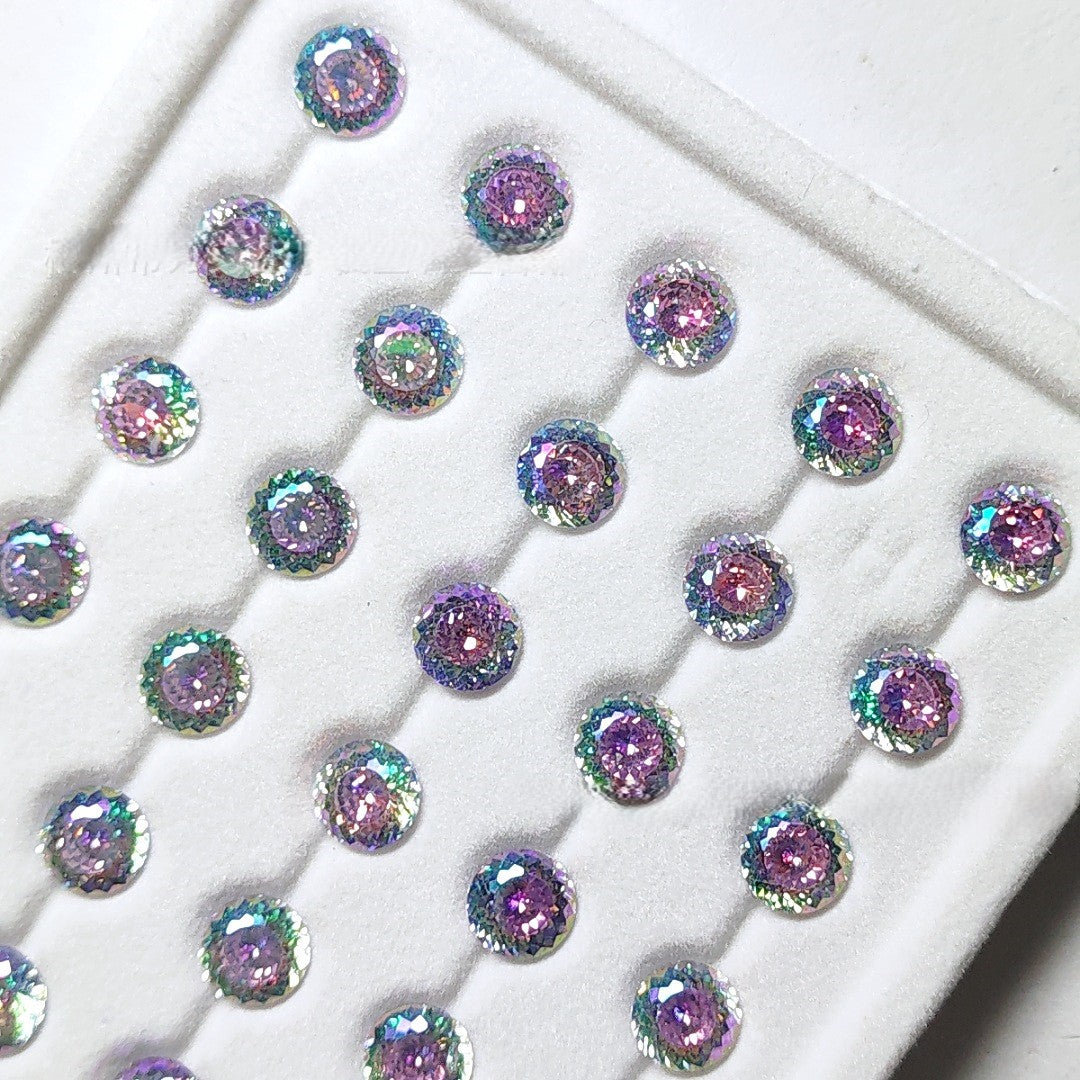 5A 6-8mm Round Iridescent Coated Nest Cut Loose CZ Stone - 2pcs