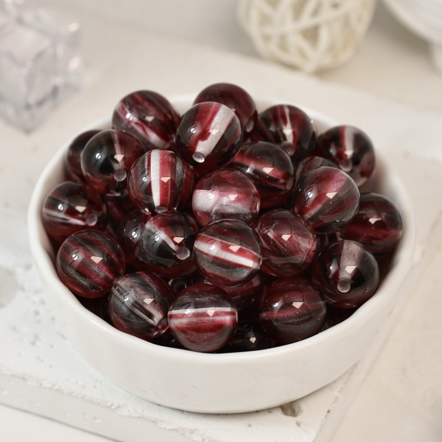 (50pcs)8/10/12/16mm Two-Tone Brushed Cat's Eye Resin Round Beads
