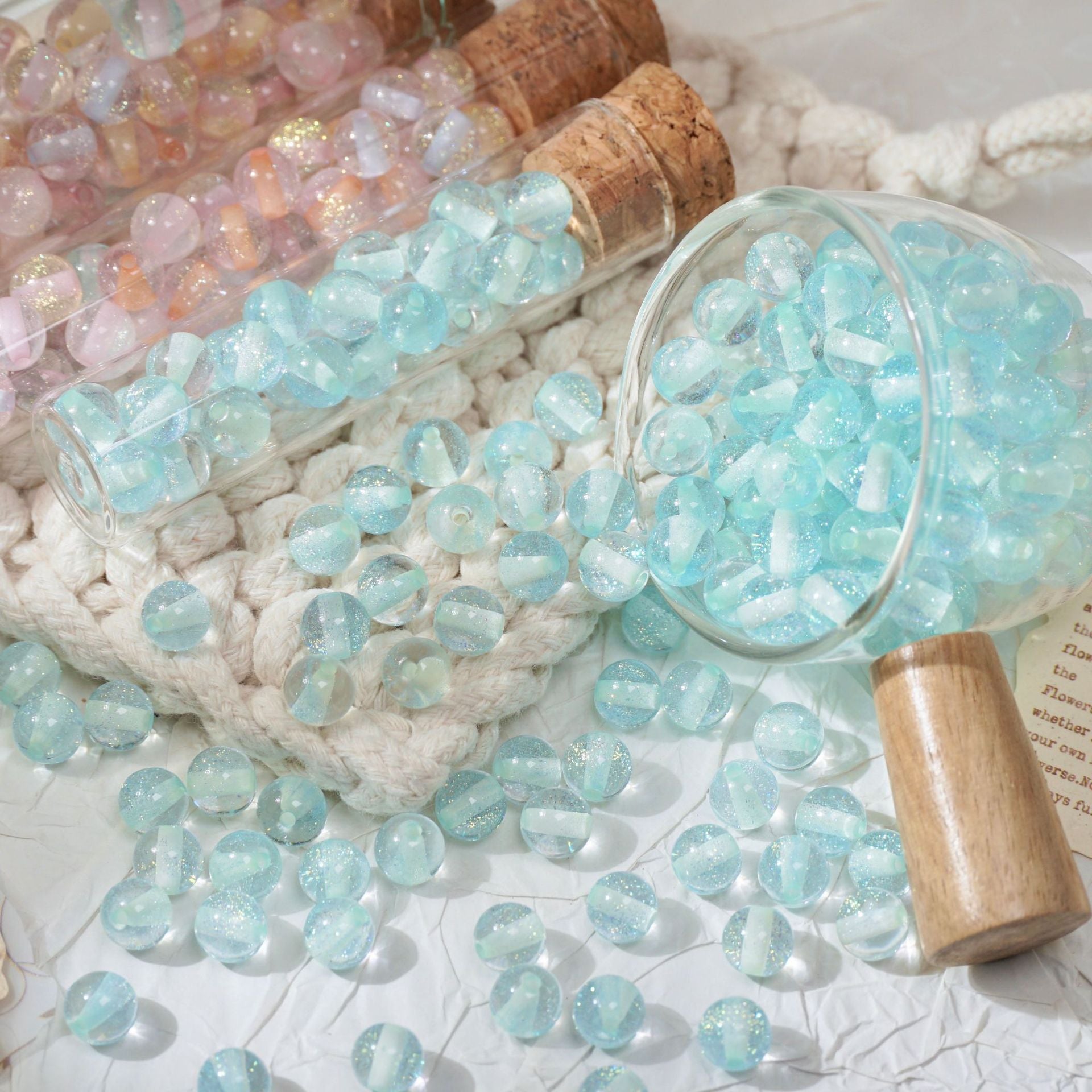 (50pcs) 8mm Resin Sugar-Coated Beads - Starry Fine Sparkle