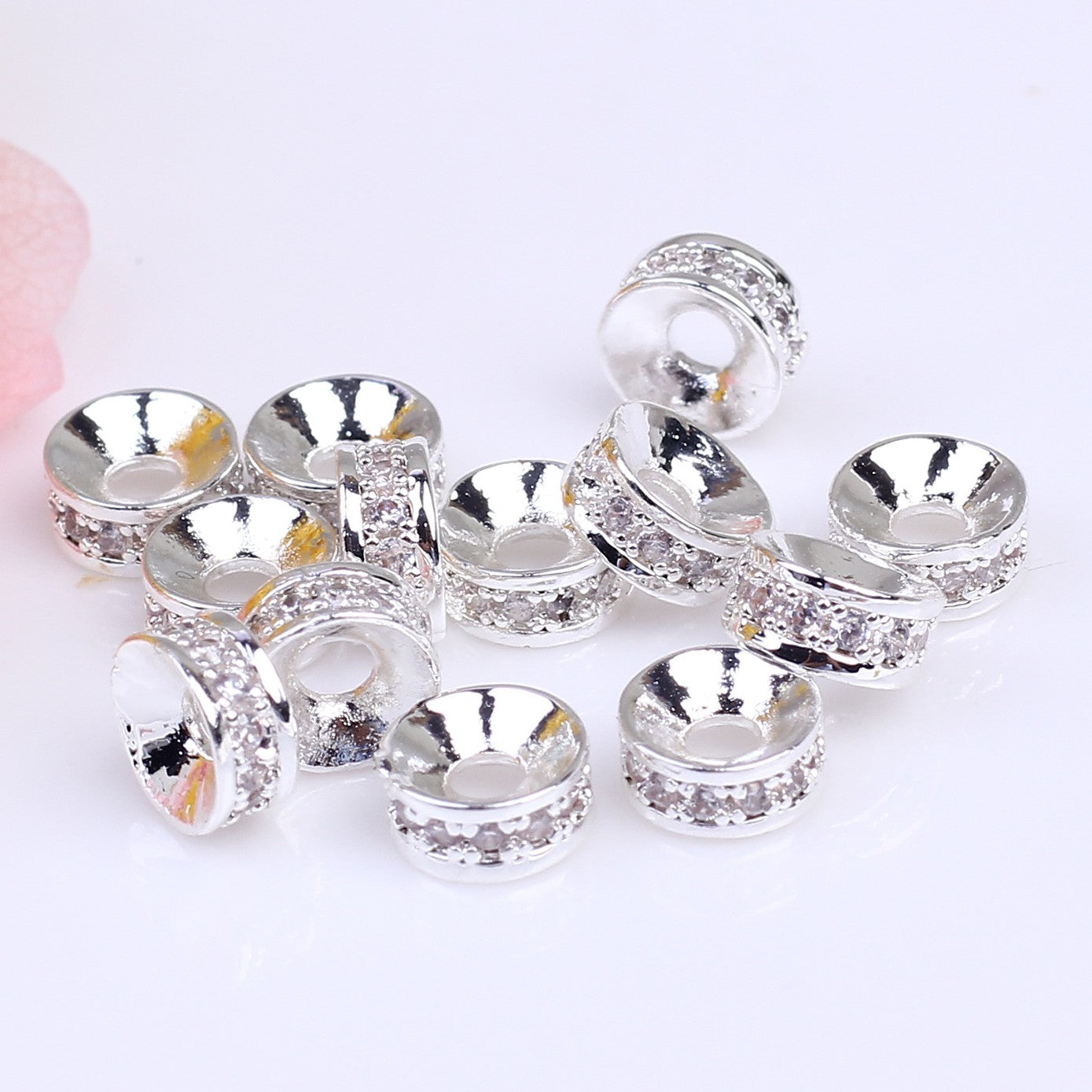 (20pcs)4/6/8mm Copper Micro-Pave CZ Round Spacer Bead