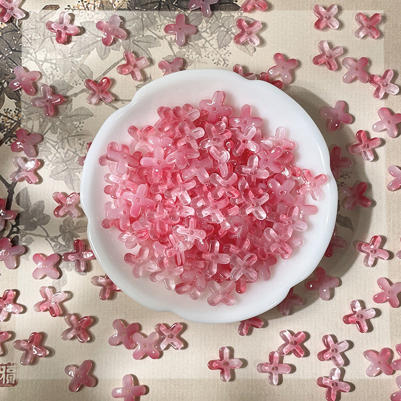 (50pcs)12mm Glass Osmanthus & Four-Leaf Clover Flower Beads