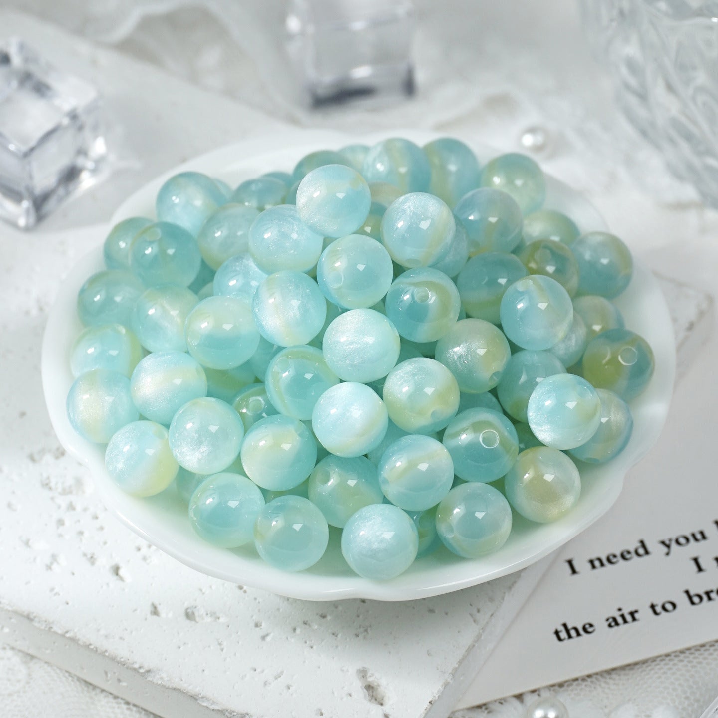 (50pcs)8/10/12/16MM Glow-in-the-Dark Resin Gradient Round Beads - Luminous Galaxy Series
