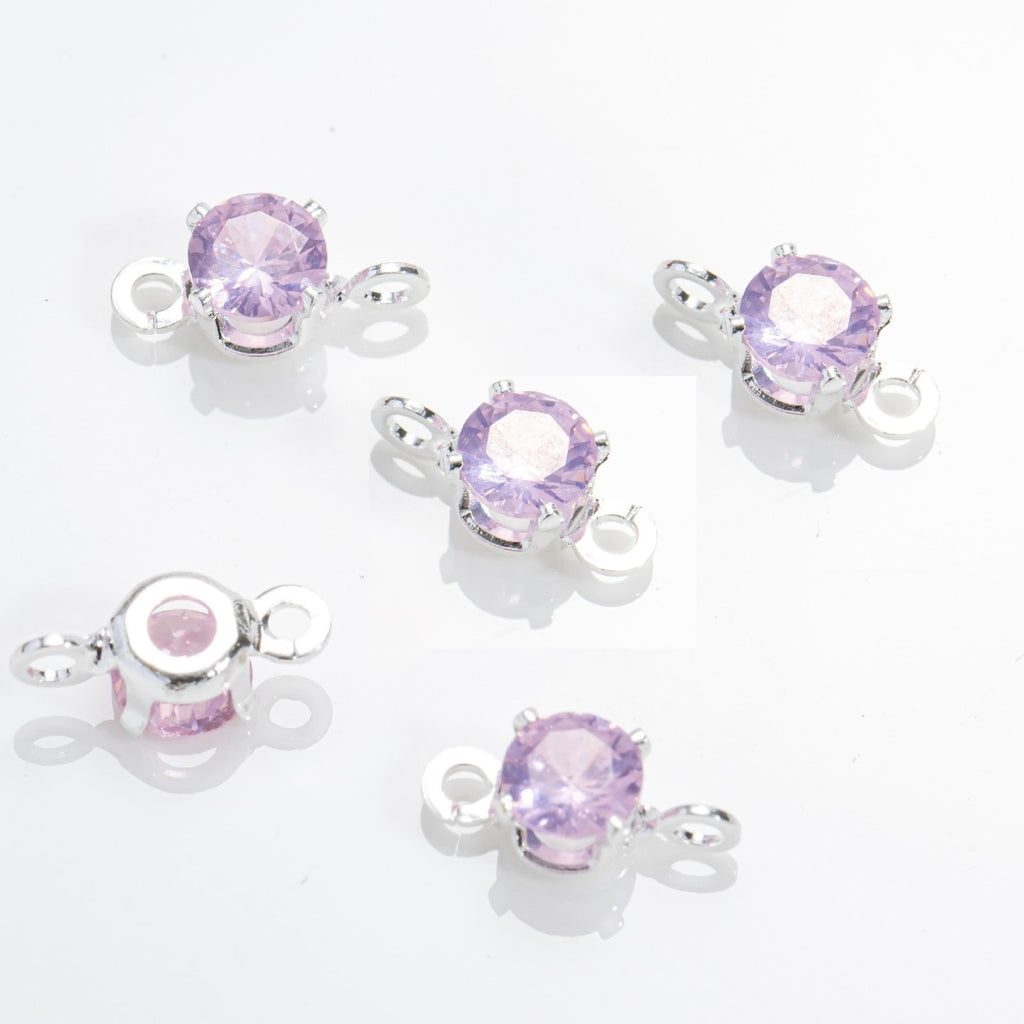 4mm Round CZ Connector with 2 Ring SIlver Attached